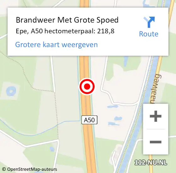 Locatie op kaart van de 112 melding: Brandweer Met Grote Spoed Naar Epe, A50 hectometerpaal: 218,8 op 24 december 2021 13:38