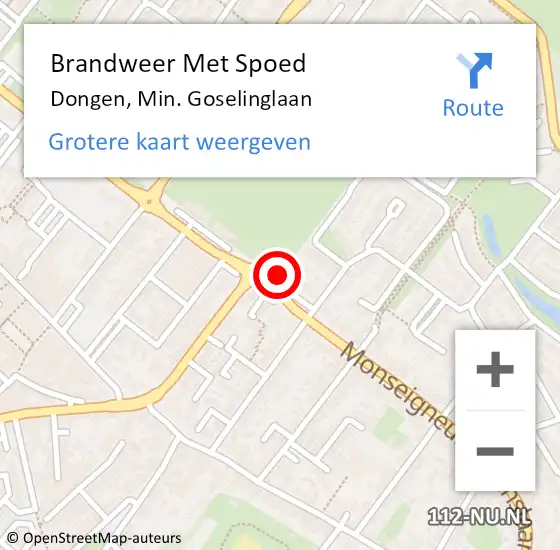 Locatie op kaart van de 112 melding: Brandweer Met Spoed Naar Dongen, Min. Goselinglaan op 24 december 2021 13:44