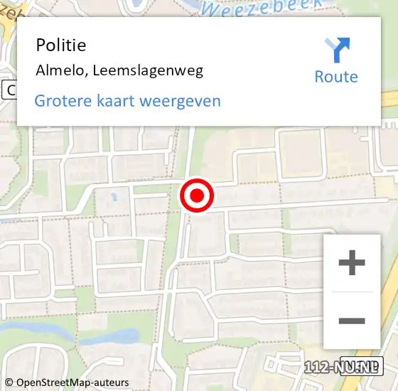 Locatie op kaart van de 112 melding: Politie Almelo, Leemslagenweg op 24 december 2021 13:49