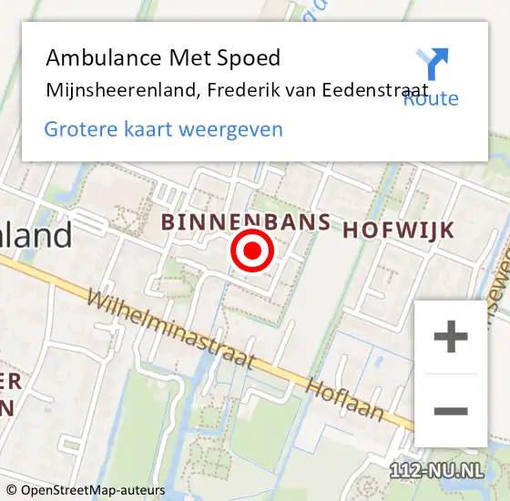 Locatie op kaart van de 112 melding: Ambulance Met Spoed Naar Mijnsheerenland, Frederik van Eedenstraat op 24 december 2021 14:50
