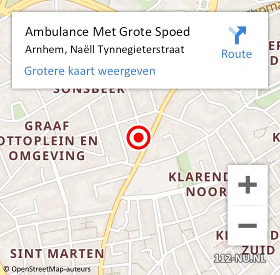 Locatie op kaart van de 112 melding: Ambulance Met Grote Spoed Naar Arnhem, Naëll Tynnegieterstraat op 24 december 2021 14:53