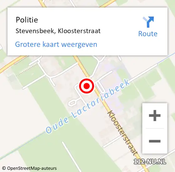 Locatie op kaart van de 112 melding: Politie Stevensbeek, Kloosterstraat op 24 december 2021 15:16