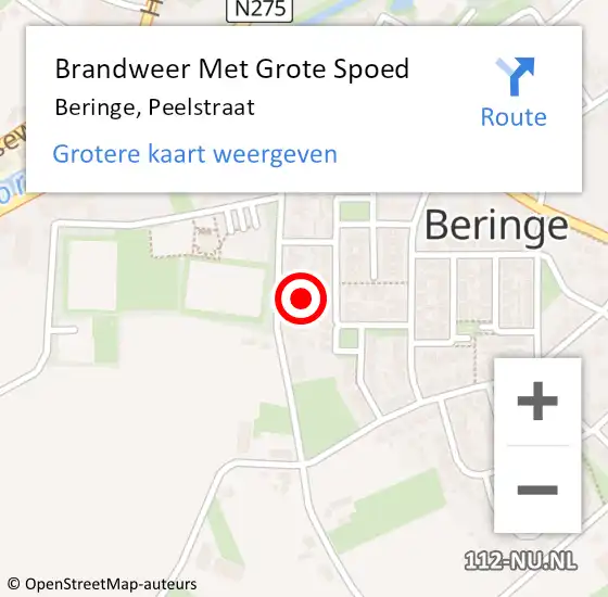 Locatie op kaart van de 112 melding: Brandweer Met Grote Spoed Naar Beringe, Peelstraat op 24 december 2021 15:16