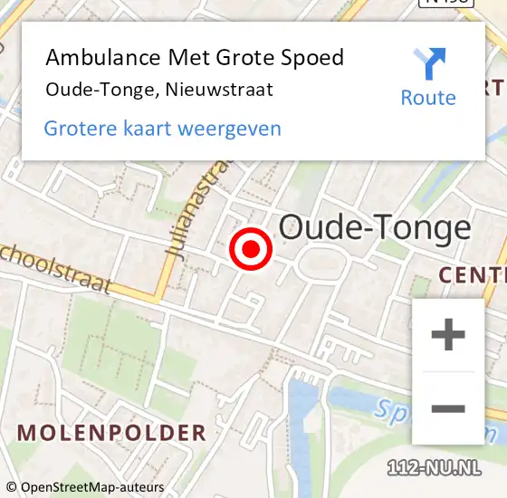 Locatie op kaart van de 112 melding: Ambulance Met Grote Spoed Naar Oude-Tonge, Nieuwstraat op 24 december 2021 15:48