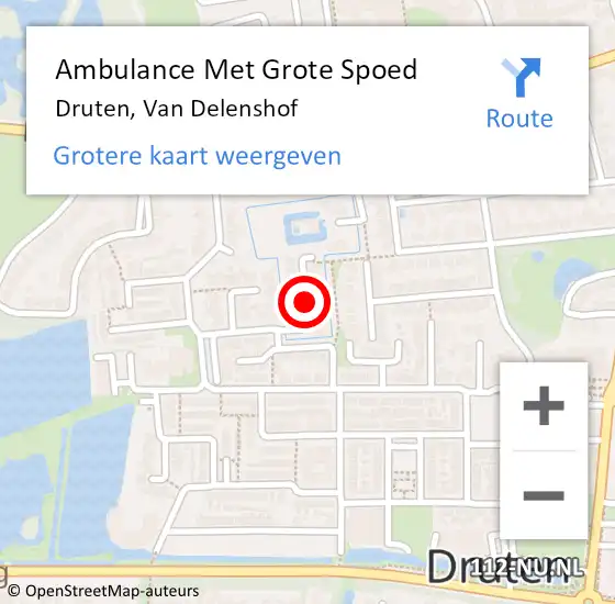 Locatie op kaart van de 112 melding: Ambulance Met Grote Spoed Naar Druten, Van Delenshof op 24 december 2021 16:22