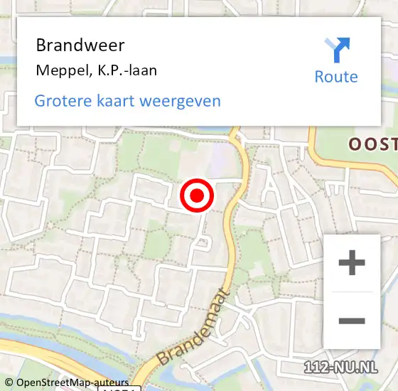 Locatie op kaart van de 112 melding: Brandweer Meppel, K.P.-laan op 24 december 2021 16:25