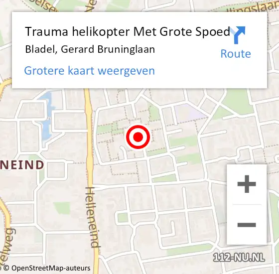 Locatie op kaart van de 112 melding: Trauma helikopter Met Grote Spoed Naar Bladel, Gerard Bruninglaan op 24 december 2021 16:41