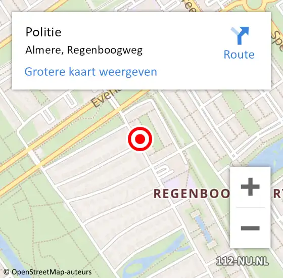 Locatie op kaart van de 112 melding: Politie Almere, Regenboogweg op 24 december 2021 17:03