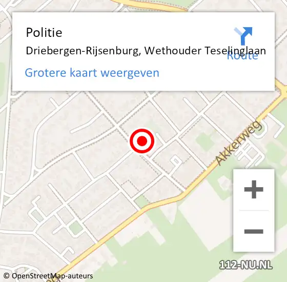 Locatie op kaart van de 112 melding: Politie Driebergen-Rijsenburg, Wethouder Teselinglaan op 24 december 2021 17:05