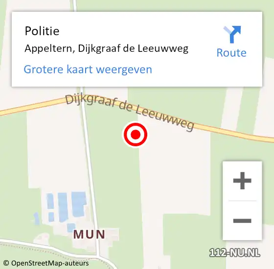 Locatie op kaart van de 112 melding: Politie Appeltern, Dijkgraaf de Leeuwweg op 24 december 2021 17:08