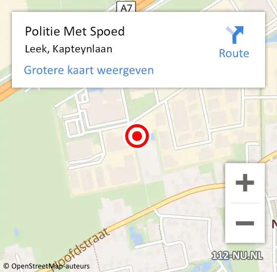 Locatie op kaart van de 112 melding: Politie Met Spoed Naar Leek, Kapteynlaan op 24 december 2021 17:16