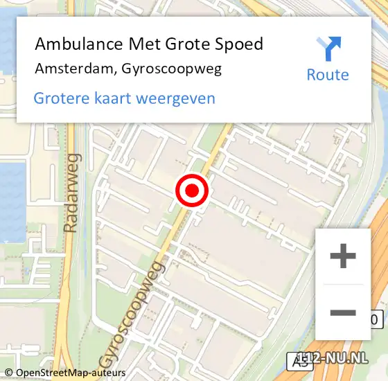 Locatie op kaart van de 112 melding: Ambulance Met Grote Spoed Naar Amsterdam, Gyroscoopweg op 3 juli 2014 10:07