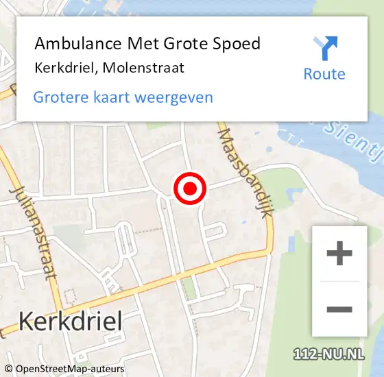 Locatie op kaart van de 112 melding: Ambulance Met Grote Spoed Naar Kerkdriel, Molenstraat op 24 december 2021 18:06