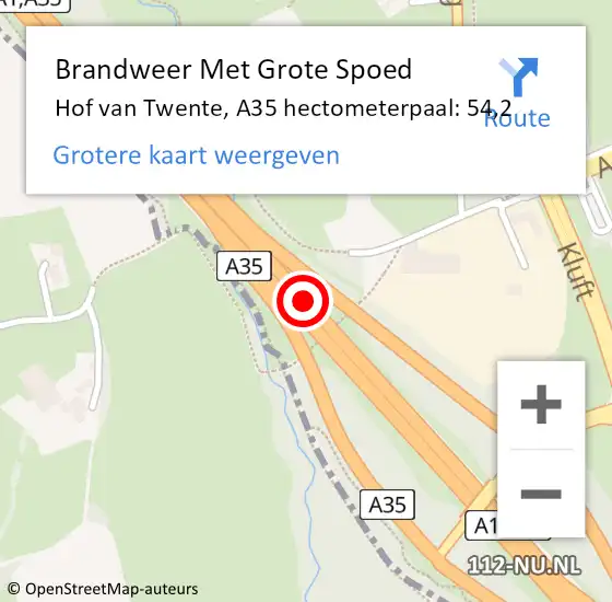 Locatie op kaart van de 112 melding: Brandweer Met Grote Spoed Naar Hof van Twente, A35 hectometerpaal: 54,2 op 24 december 2021 18:06