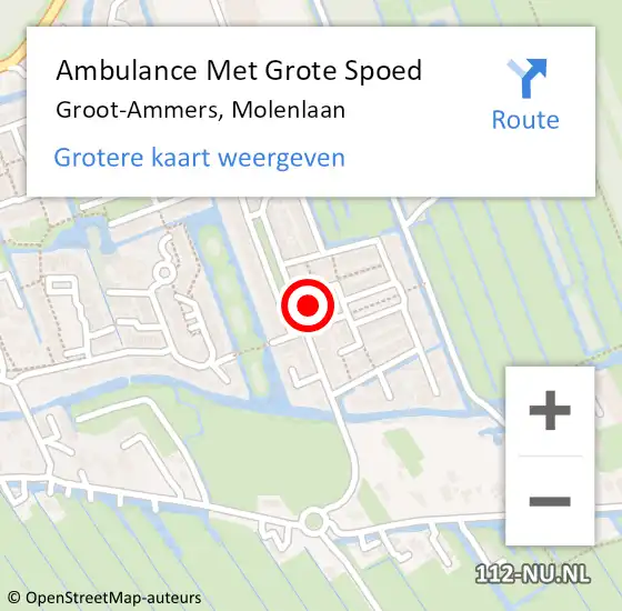 Locatie op kaart van de 112 melding: Ambulance Met Grote Spoed Naar Groot-Ammers, Molenlaan op 24 december 2021 18:09