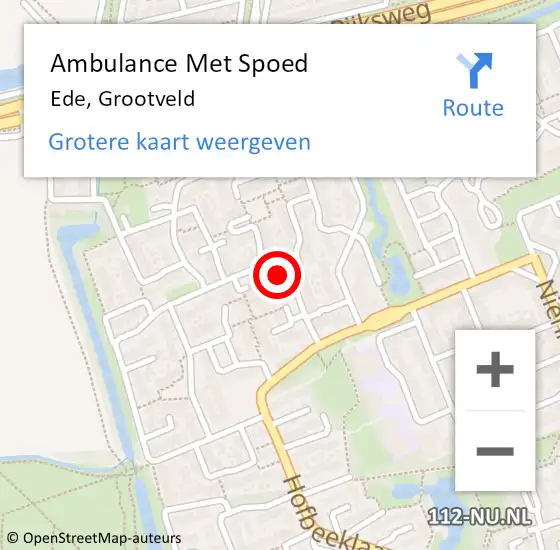 Locatie op kaart van de 112 melding: Ambulance Met Spoed Naar Ede, Grootveld op 24 december 2021 19:06