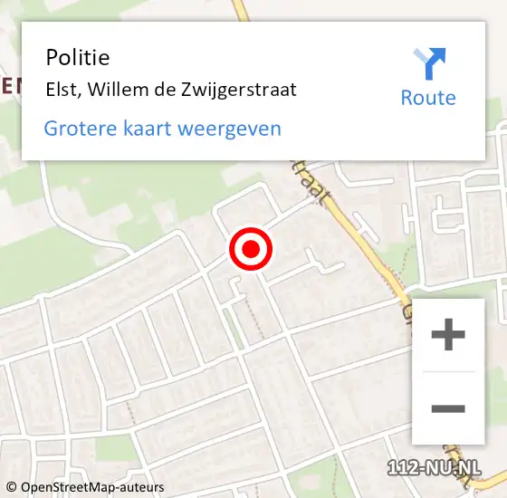 Locatie op kaart van de 112 melding: Politie Elst, Willem de Zwijgerstraat op 24 december 2021 19:21