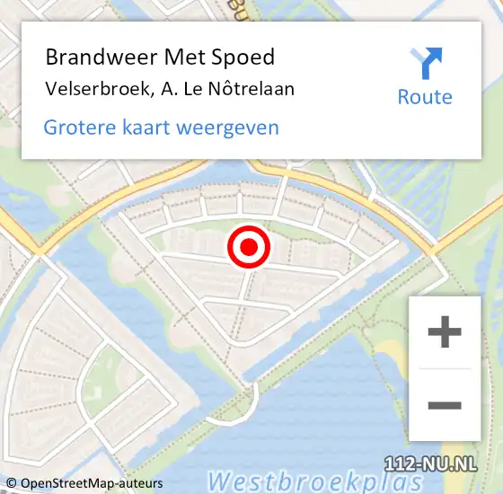 Locatie op kaart van de 112 melding: Brandweer Met Spoed Naar Velserbroek, A. Le Nôtrelaan op 24 december 2021 19:42