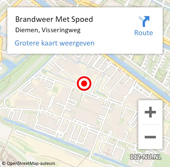 Locatie op kaart van de 112 melding: Brandweer Met Spoed Naar Diemen, Visseringweg op 24 december 2021 20:06