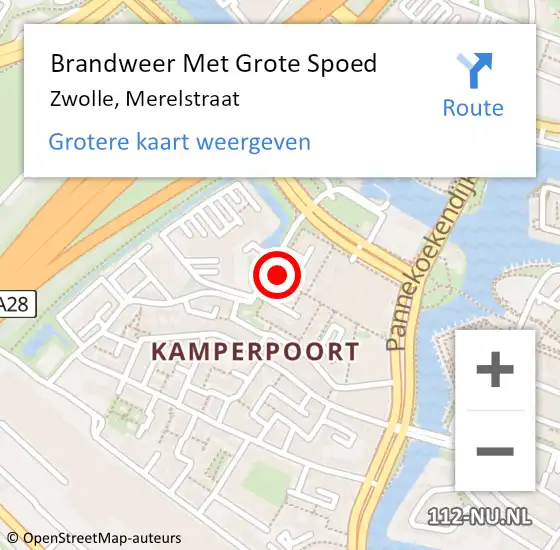 Locatie op kaart van de 112 melding: Brandweer Met Grote Spoed Naar Zwolle, Merelstraat op 24 december 2021 20:14