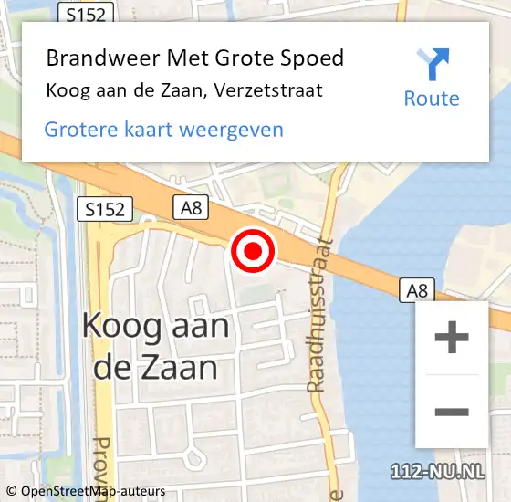 Locatie op kaart van de 112 melding: Brandweer Met Grote Spoed Naar Koog aan de Zaan, Verzetstraat op 24 december 2021 20:22