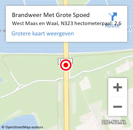 Locatie op kaart van de 112 melding: Brandweer Met Grote Spoed Naar West Maas en Waal, N323 hectometerpaal: 2,6 op 24 december 2021 20:47