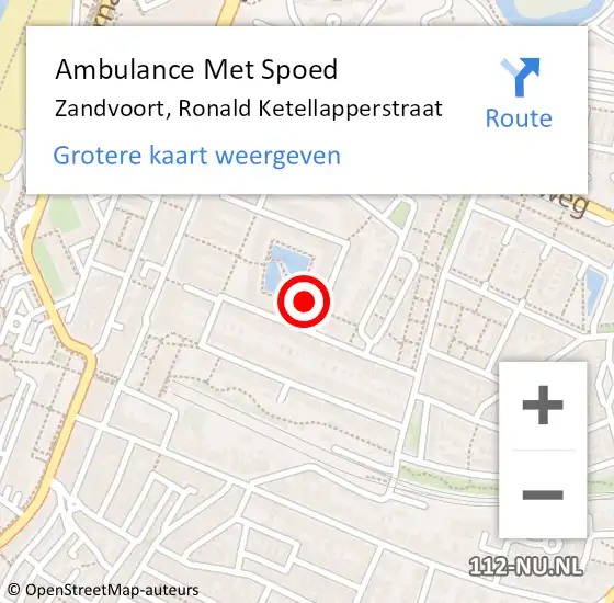 Locatie op kaart van de 112 melding: Ambulance Met Spoed Naar Zandvoort, Ronald Ketellapperstraat op 24 december 2021 22:06