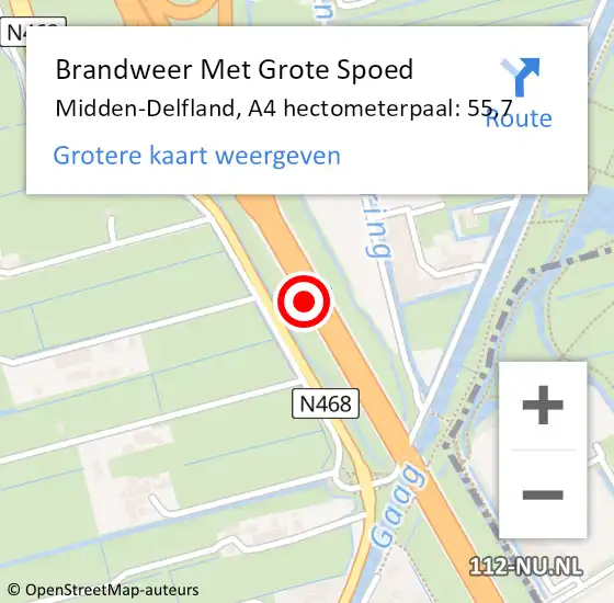 Locatie op kaart van de 112 melding: Brandweer Met Grote Spoed Naar Midden-Delfland, A4 hectometerpaal: 55,7 op 24 december 2021 22:11