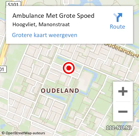 Locatie op kaart van de 112 melding: Ambulance Met Grote Spoed Naar Hoogvliet, Manonstraat op 24 december 2021 23:14