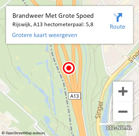 Locatie op kaart van de 112 melding: Brandweer Met Grote Spoed Naar Den Haag, A13 hectometerpaal: 5,8 op 24 december 2021 23:14