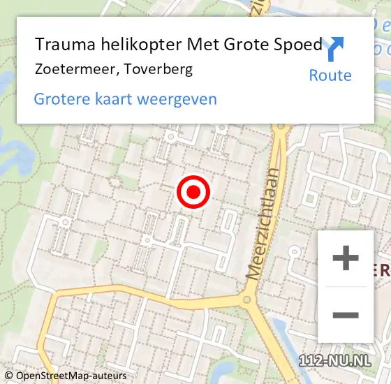 Locatie op kaart van de 112 melding: Trauma helikopter Met Grote Spoed Naar Zoetermeer, Toverberg op 24 december 2021 23:17