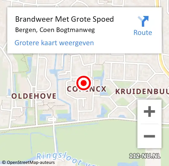 Locatie op kaart van de 112 melding: Brandweer Met Grote Spoed Naar Bergen, Coen Bogtmanweg op 24 december 2021 23:29