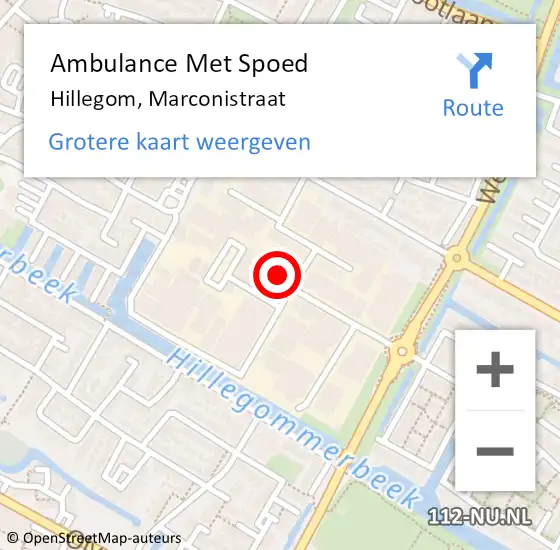 Locatie op kaart van de 112 melding: Ambulance Met Spoed Naar Hillegom, Marconistraat op 25 december 2021 01:12