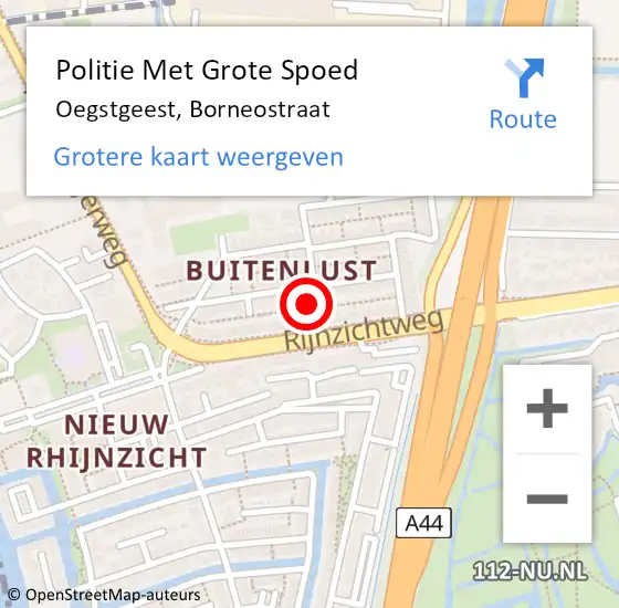 Locatie op kaart van de 112 melding: Politie Met Grote Spoed Naar Oegstgeest, Borneostraat op 25 december 2021 01:37