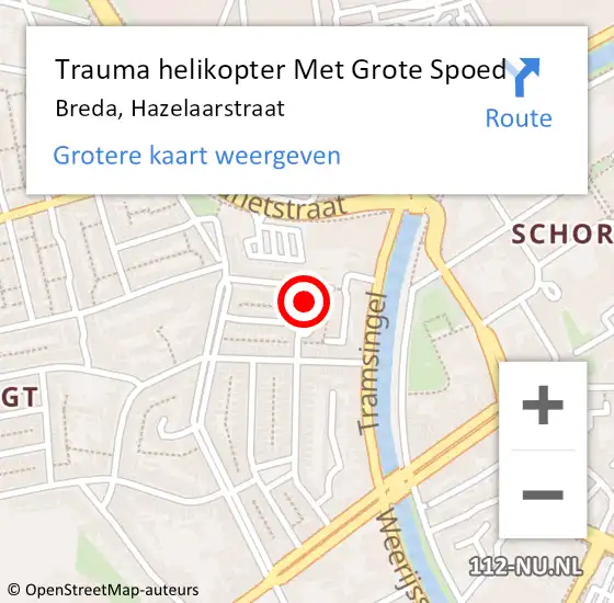 Locatie op kaart van de 112 melding: Trauma helikopter Met Grote Spoed Naar Breda, Hazelaarstraat op 25 december 2021 02:33