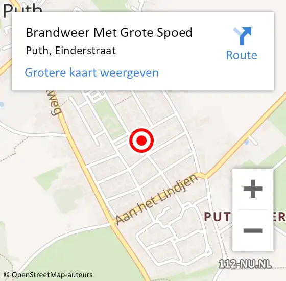 Locatie op kaart van de 112 melding: Brandweer Met Grote Spoed Naar Puth, Einderstraat op 25 december 2021 04:18