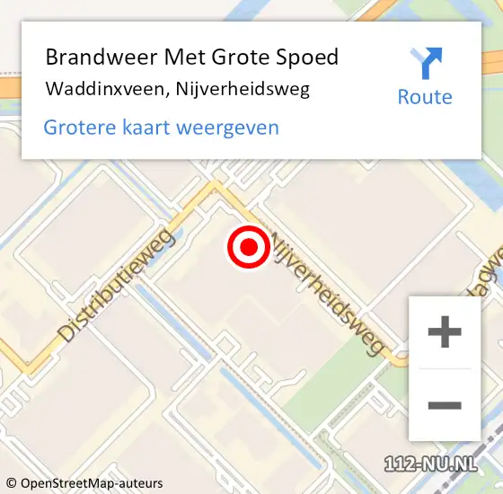 Locatie op kaart van de 112 melding: Brandweer Met Grote Spoed Naar Waddinxveen, Nijverheidsweg op 25 december 2021 07:21