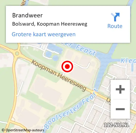 Locatie op kaart van de 112 melding: Brandweer Bolsward, Koopman Heeresweg op 25 december 2021 08:23