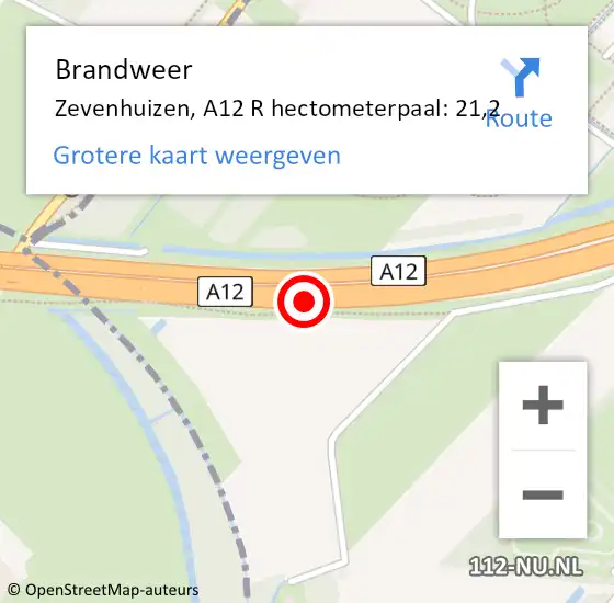 Locatie op kaart van de 112 melding: Brandweer Waddinxveen, A12 L hectometerpaal: 30,2 op 7 oktober 2013 08:35