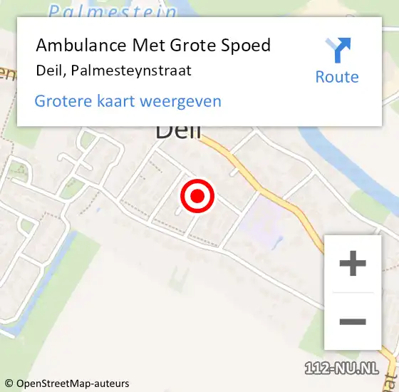 Locatie op kaart van de 112 melding: Ambulance Met Grote Spoed Naar Deil, Palmesteynstraat op 25 december 2021 08:44