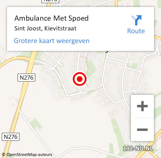 Locatie op kaart van de 112 melding: Ambulance Met Spoed Naar Sint Joost, Kievitstraat op 25 december 2021 08:50