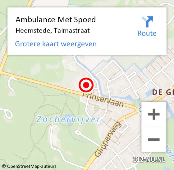 Locatie op kaart van de 112 melding: Ambulance Met Spoed Naar Heemstede, Talmastraat op 25 december 2021 09:04