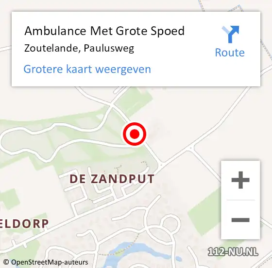 Locatie op kaart van de 112 melding: Ambulance Met Grote Spoed Naar Zoutelande, Paulusweg op 3 juli 2014 10:46