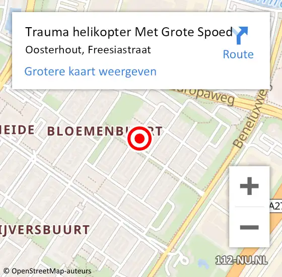 Locatie op kaart van de 112 melding: Trauma helikopter Met Grote Spoed Naar Oosterhout, Freesiastraat op 25 december 2021 09:41