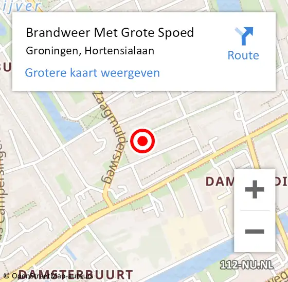 Locatie op kaart van de 112 melding: Brandweer Met Grote Spoed Naar Groningen, Hortensialaan op 25 december 2021 10:07