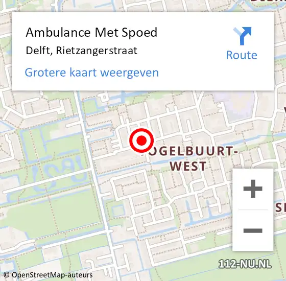 Locatie op kaart van de 112 melding: Ambulance Met Spoed Naar Delft, Rietzangerstraat op 25 december 2021 10:23