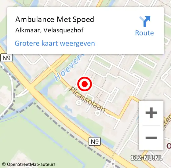 Locatie op kaart van de 112 melding: Ambulance Met Spoed Naar Alkmaar, Velasquezhof op 25 december 2021 10:34