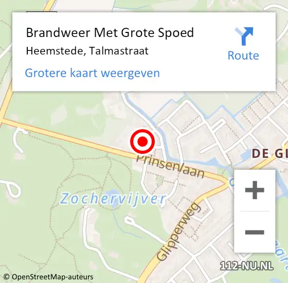 Locatie op kaart van de 112 melding: Brandweer Met Grote Spoed Naar Heemstede, Talmastraat op 25 december 2021 11:30