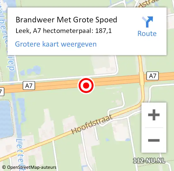 Locatie op kaart van de 112 melding: Brandweer Met Grote Spoed Naar Leek, A7 hectometerpaal: 187,1 op 25 december 2021 11:45