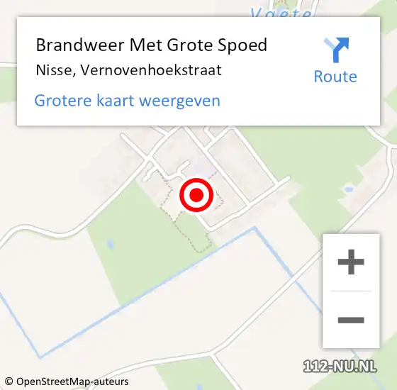 Locatie op kaart van de 112 melding: Brandweer Met Grote Spoed Naar Nisse, Vernovenhoekstraat op 25 december 2021 11:57